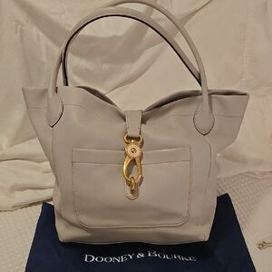Dooney & Bourke Light Gray Leather Shoulder Tote with Gold Hardware